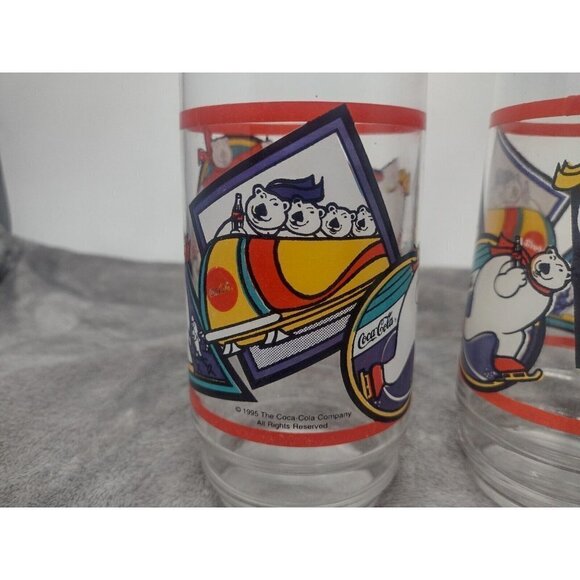 Coca-Cola Coke Polar Bear Glasses Tumbler Vintage Winter Sports 1995 3-Piece Set - Picture 7 of 10